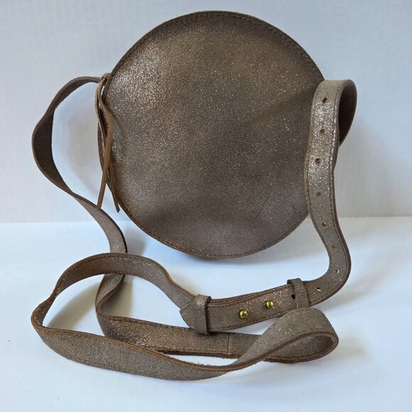 Madewell Purse Metallic Sand Simple Circle Crossbody Bag Preppy Party - Picture 2 of 14